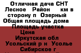 Отличная дача СНТ Лесное › Район ­ 8 км в сторону п. Озерный › Общая площадь дома ­ 24 › Площадь участка ­ 8 › Цена ­ 235 000 - Иркутская обл., Усольский р-н, Усолье-Сибирское г. Недвижимость » Дома, коттеджи, дачи продажа   . Иркутская обл.